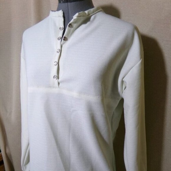 Lightweight 1/2 snap up Henley Top M Minty yellow Crew neck long sleeve Blouse - Picture 3 of 11